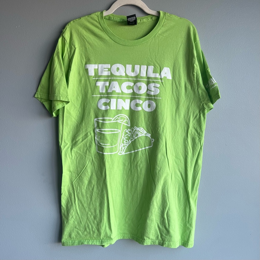 Green Hanes Tacos & Tequila Tee Shirt - Picture 1 of 4
